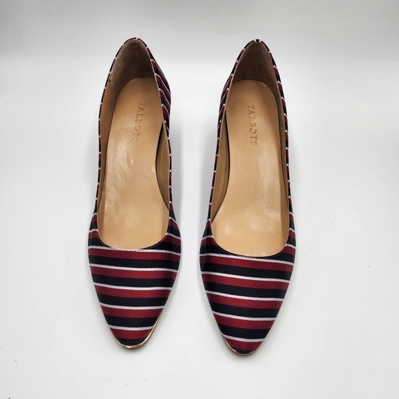 Talbots Kelsey Womens striped satin fabric upper block heel pumps Sz 9.5M - Picture 3 of 9